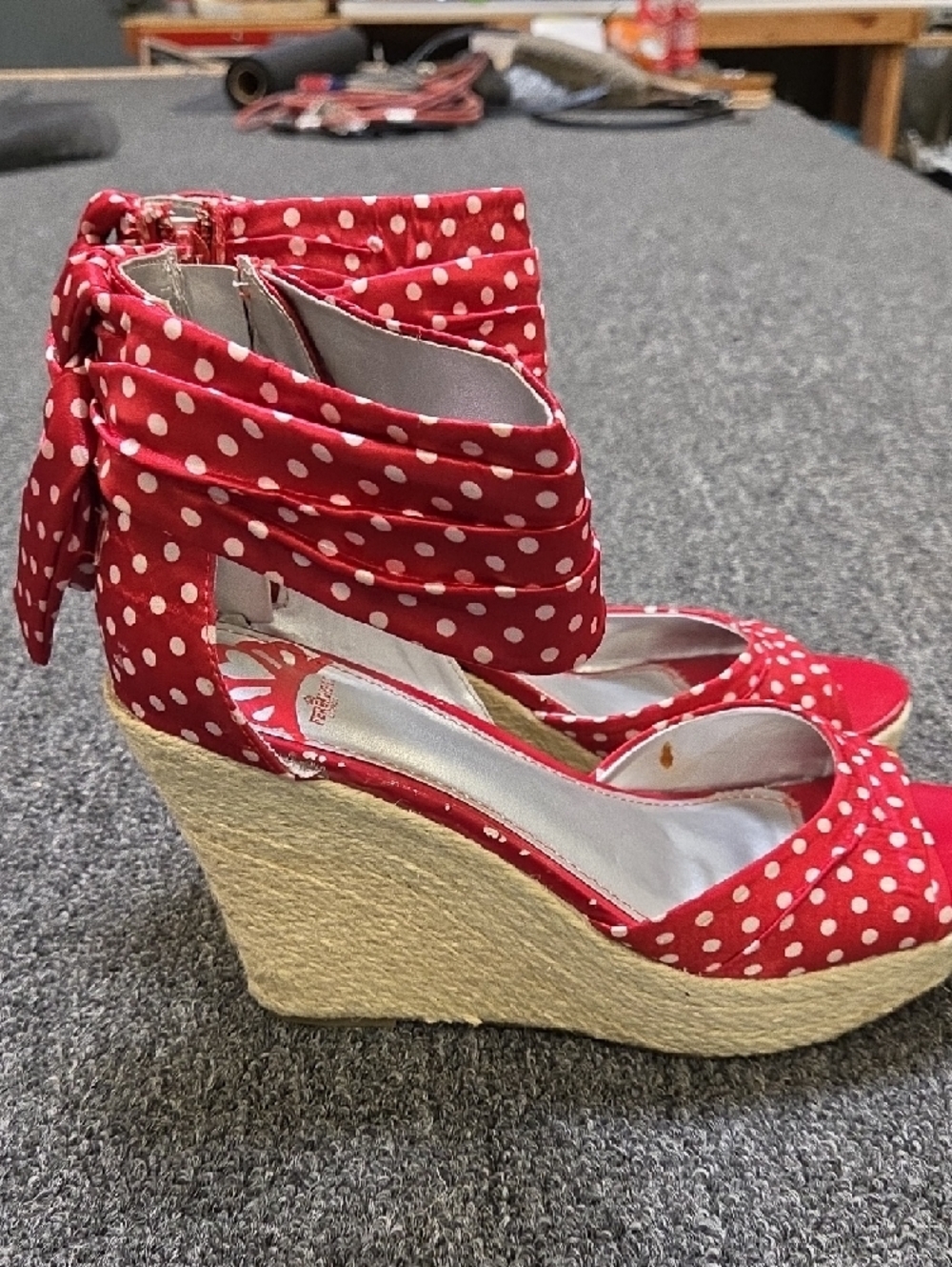 Fergalious Red Polka Dot Ankle-Wrap Women’s Sandals - Picture 4 of 7